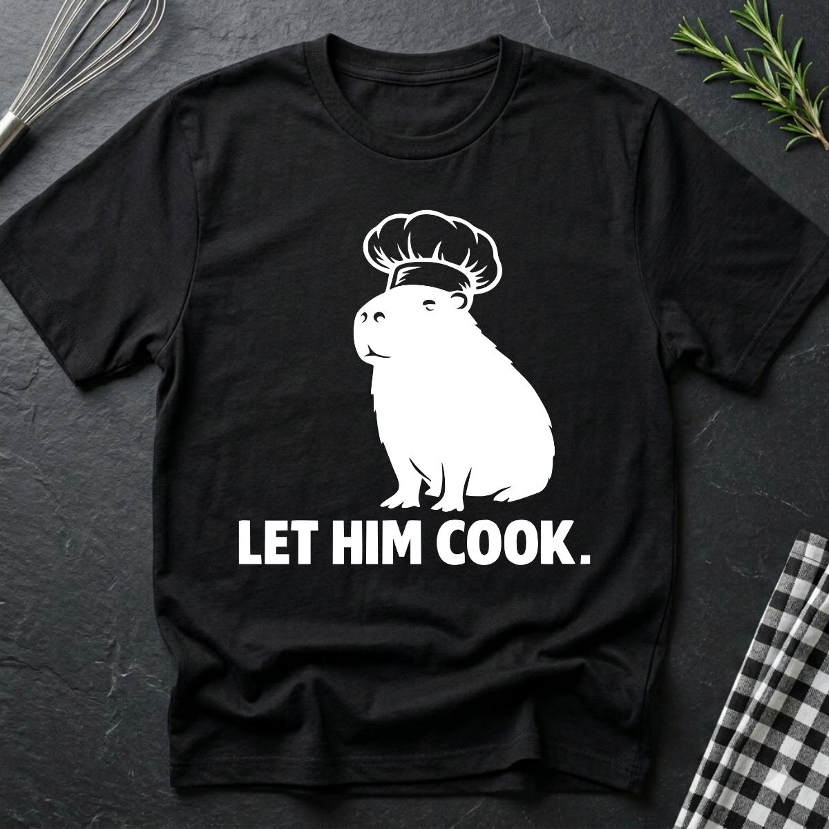 Let Him Cook Chef Capybara T-Shirt — Funny Animal Cooking Shirt