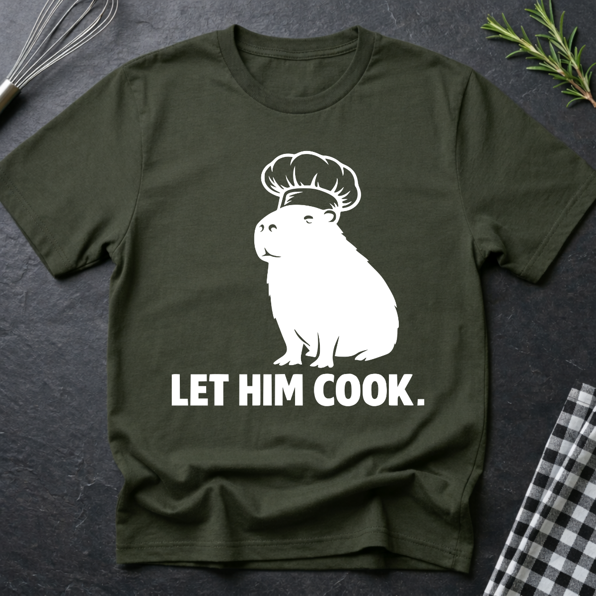 Let Him Cook Chef Capybara T-Shirt — Funny Animal Cooking Shirt