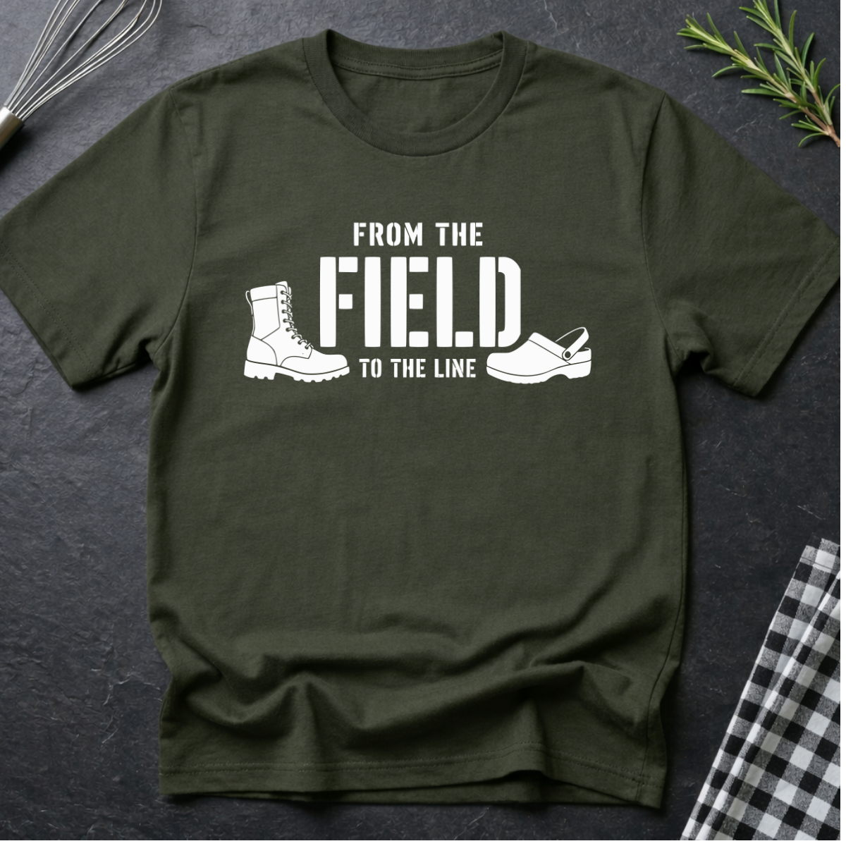 From the field to the line, Military to Chef T-Shirt