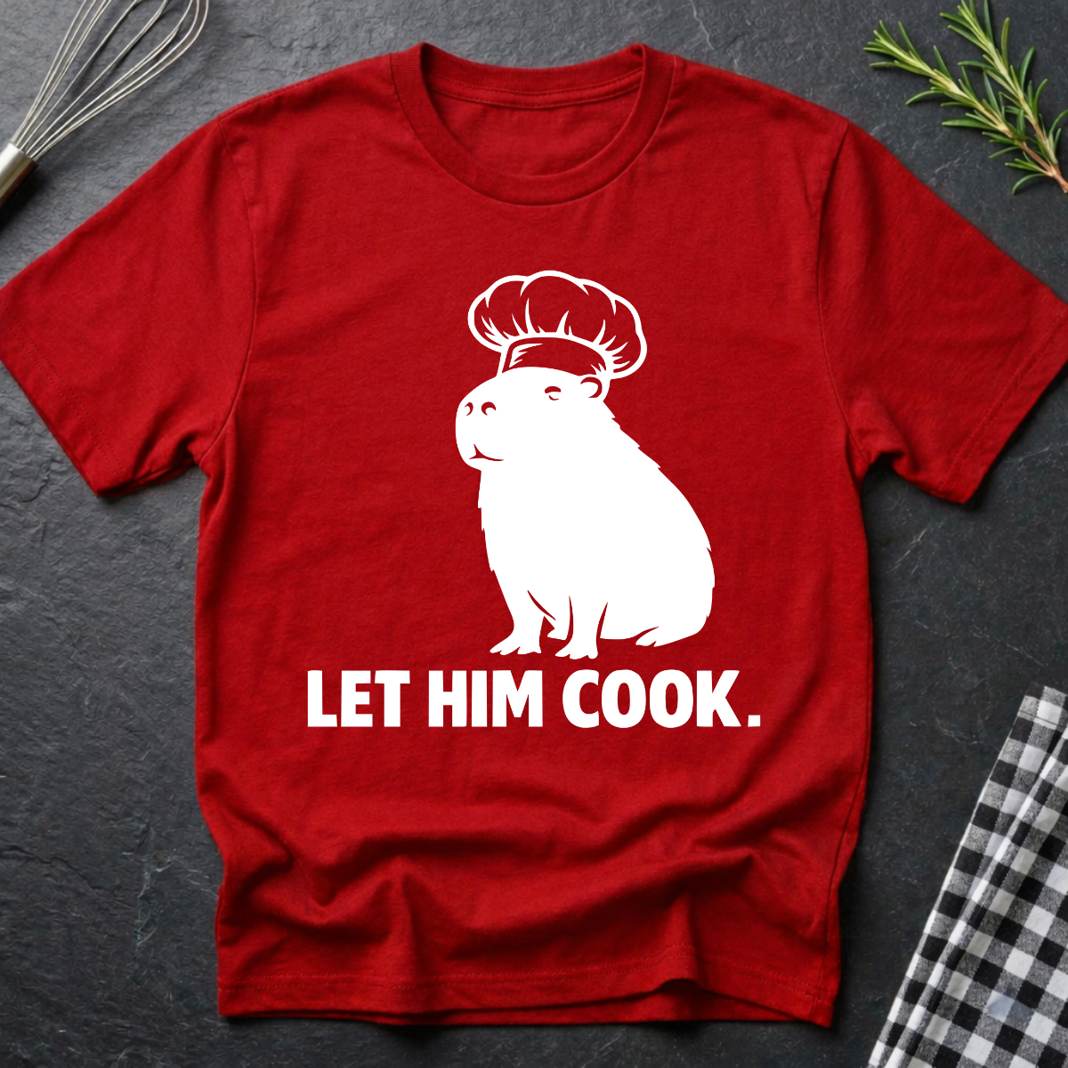 Let Him Cook Chef Capybara T-Shirt — Funny Animal Cooking Shirt